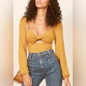 Reformation Yellow Rosalind Top